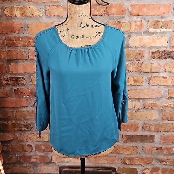 Zac & Rachel Teal button detail split sleeve top PS - Picture 1 of 13